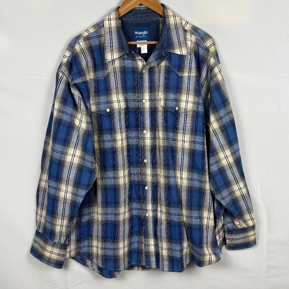 VTG Wrangler Mens Western Long Sleeve Snap Shirt XXL Cowboy Country Rodeo Flaws - Picture 1 of 12